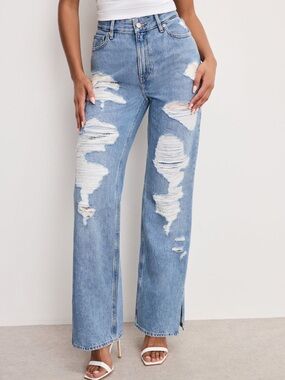 Good American The Khloé Jean Distressed Indigo714 size 8/29 cutoff hem